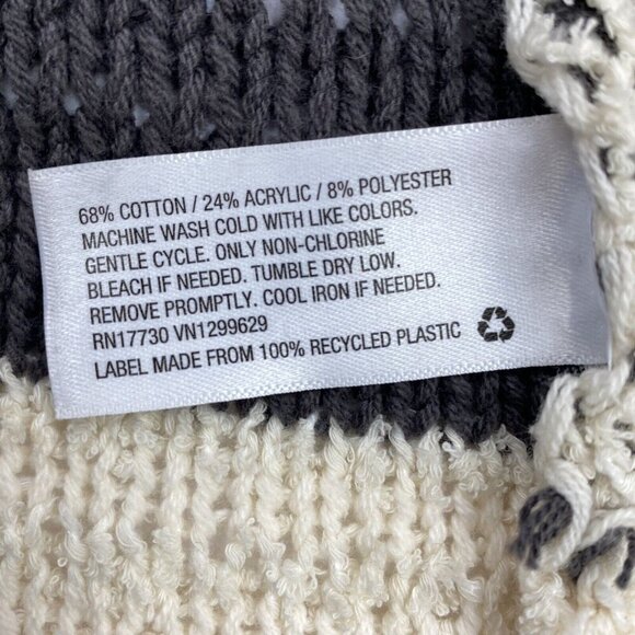 Knox Rose Cardigan Duster Sweater Size M Open Front Striped Gray Cream Pink - Picture 11 of 11